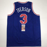 Autographed/Signed Allen Iverson Philadelphia Blue Basketball Jersey JSA COA