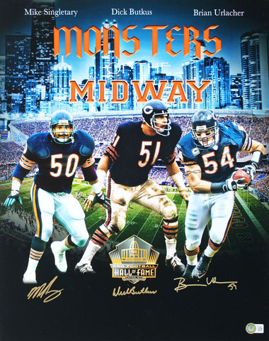 Bears (3) Butkus, Singletary & Urlacher Authentic Signed 16x20 Photo BAS Witness