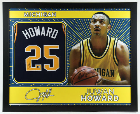 Juwan Howard Signed 35x43 Framed Michigan Wolverines Jersey (Beckett Hologram)