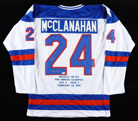 Rob McClanahan Signed 1980 Team USA White Jersey "1980 USA"(JSA) Miracle on Ice