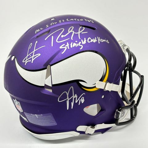 RANDY MOSS CRIS CARTER & JUSTIN JEFFERSON SIGNED VIKINGS AUTHENTIC HELMET BAS