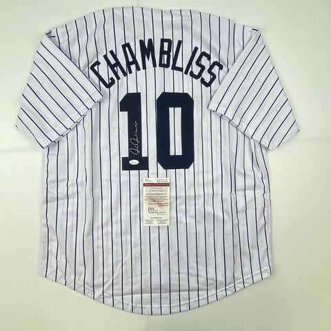 Autographed/Signed Chris Chambliss New York Pinstripe Baseball Jersey JSA COA