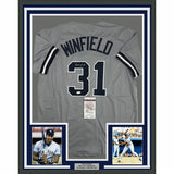 FRAMED Autographed/Signed DAVE WINFIELD 33x42 New York Grey Jersey JSA COA Auto