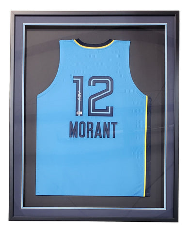 Ja Morant Memphis Signed Framed Light Blue Basketball Jersey BAS