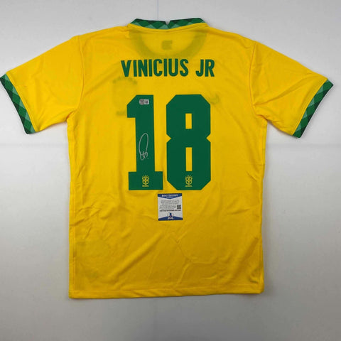 Autographed/Signed Vini Vinicius Jr. #18 Brazil Yellow Jersey Beckett BAS COA