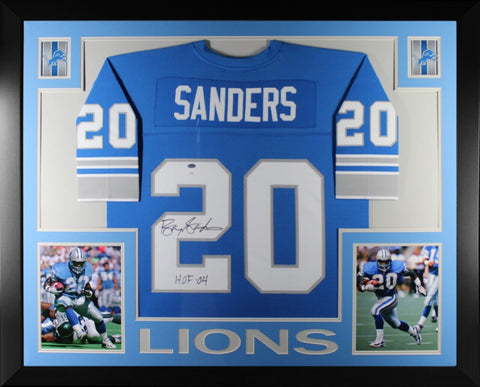 Barry Sanders Autographed Detroit Lions Mitchell & Ness Framed Jersey HOF JSA A