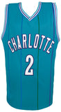 Larry Johnson (HORNETS) Signed Purple Teal Basketball Jersey - (SCHWARTZ COA)