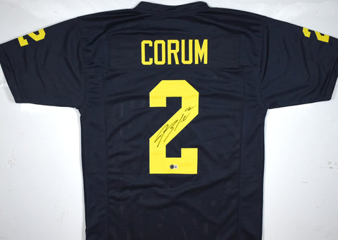 Blake Corum Autographed Blue College Style Jersey - Beckett W Hologram *Black