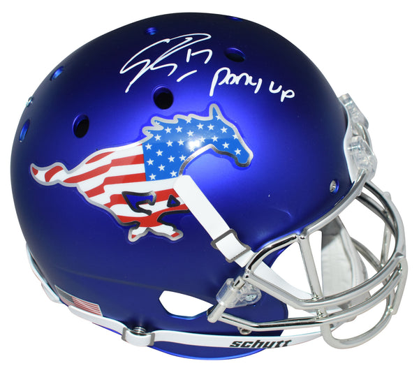 EMMANUEL SANDERS AUTOGRAPHED SMU MUSTANGS BLUE SATIN FULL SIZE HELMET BECKETT