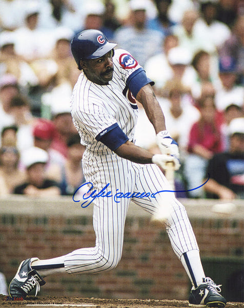 Andre Dawson Signed Chicago Cubs Swinging Action 8x10 Photo - (SCHWARTZ COA)