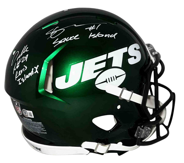 DARRELLE REVIS & SAUCE GARDNER SIGNED NEW YORK JETS AUTHENTIC HELMET W/ ISLAND