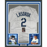 FRAMED Autographed/Signed TOMMY LASORDA 33x42 Los Angeles White Jersey JSA COA