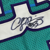 Framed Autographed/Signed Alonzo Mourning 33x42 Charlotte Teal Jersey JSA COA