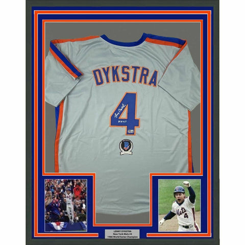 FRAMED Autographed/Signed LENNY DYKSTRA Nails 33x42 Grey Jersey Beckett BAS COA