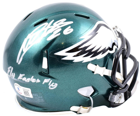 Miles Sanders Signed Eagles Speed Mini Helmet w/Fly Eagles-Beckett W Hologram