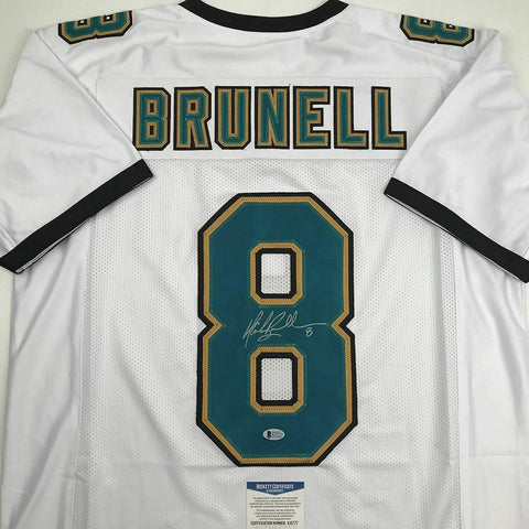 Autographed/Signed MARK BRUNELL Jacksonville White Football Jersey Beckett COA