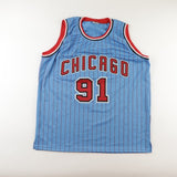 Dennis Rodman Signed Chicago Bulls Powder Pinstriped Jersey (JSA) 5xNBA Champion