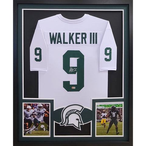 Kenneth Walker Autographed Signed Framed Michigan State White Jersey BECKETT