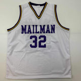 Autographed/Signed Karl Malone Utah White Retro Basketball Jersey JSA COA