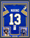 Framed Autographed/Signed Dan Marino 35x39 Blue College Jersey JSA COA