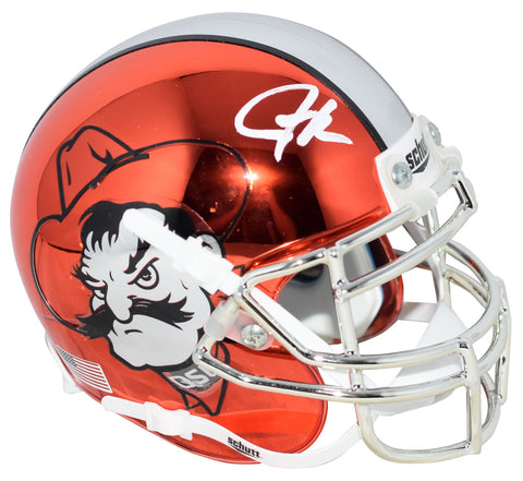 JUSTICE HILL SIGNED OKLAHOMA STATE COWBOYS ORANGE CHROME MINI HELMET COA