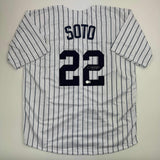 Autographed/Signed Juan Soto New York Pinstripe Baseball Jersey Beckett BAS COA