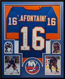 FRAMED PAT LAFONTAINE AUTOGRAPHED INSCRIBED HOF 03 N.Y. ISLANDERS JERSEY BECKETT