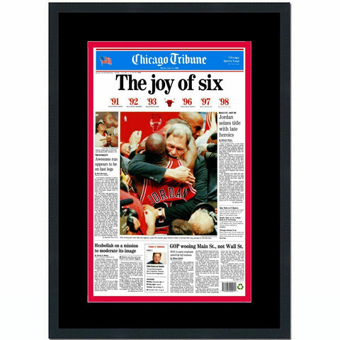 Framed Chicago Tribune Bulls 1998 Championship Joy of Six Newspaper 17x27 Photo