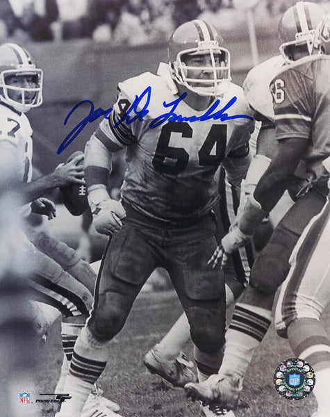 Joe Delamieulleure Signed Cleveland Browns Action B&W 8x10 Photo -(SCHWARTZ COA)