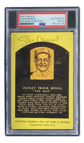 Stan Musial Signed 4x6 St. Louis Cardinals HOF Plaque Card PSA/DNA 85025728