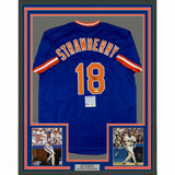 FRAMED Autographed/Signed DARRYL STRAWBERRY 33x42 New York Blue Jersey PSA COA