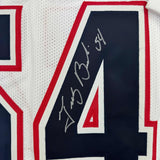 Framed Autographed/Signed Tedy Bruschi 35x39 NE White Jersey Beckett BAS COA