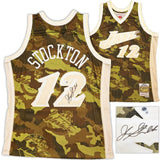 JAZZ JOHN STOCKTON AUTOGRAPHED GREEN M&N 1998-99 GHOST JERSEY L BECKETT 224348