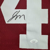 Framed Autographed/Signed Jalen Milroe 35x39 Alabama Red Football Jersey JSA COA