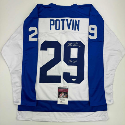 Autographed/Signed Felix Potvin The Cat Toronto White Hockey Jersey JSA COA