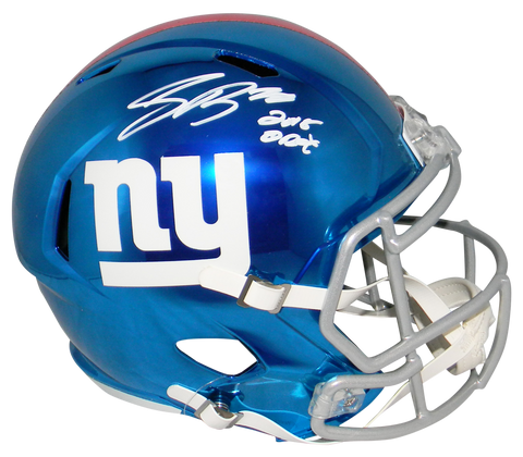 SAQUON BARKLEY SIGNED NEW YORK GIANTS CHROME FULL SIZE SPEED HELMET + 2018 OROY