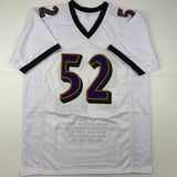 Autographed/Signed Ray Lewis Baltimore White Stat Football Jersey Beckett COA