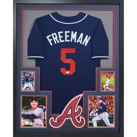 Freddie Freeman Autographed Signed Framed Blue Braves Jersey JSA