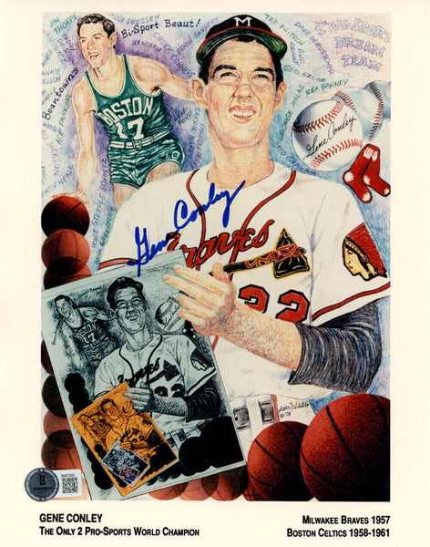 Gene Conley Autographed Milwaukee Braves 8x10 Photo Beckett 45128