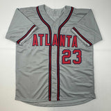 Autographed/Signed David Justice Atlanta Grey Baseball Jersey JSA COA