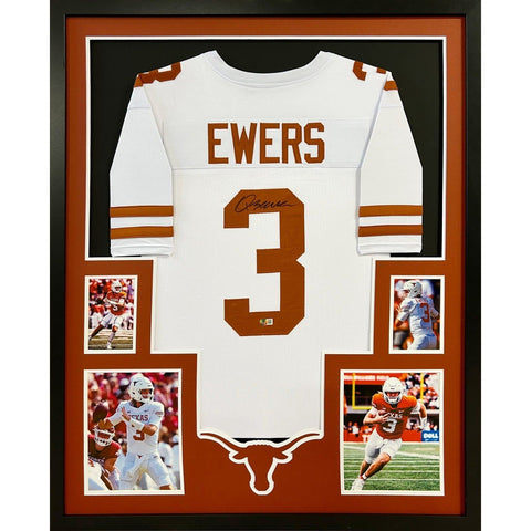 Quinn Ewers Autographed Signed Framed Texas White Jersey BECKETT