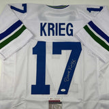 Autographed/Signed David Krieg Seattle White Football Jersey JSA COA