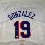 Autographed/Signed Juan Gonzalez Texas White Baseball Jersey JSA COA