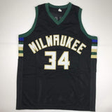 Autographed/Signed GIANNIS ANTETOKOUNMPO Milwaukee Black Jersey JSA COA Auto