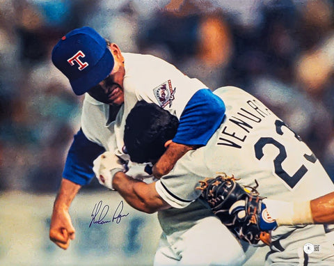 Nolan Ryan Signed 16x20 Texas Rangers Ventura Fight Photo BAS