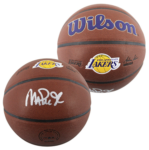 Lakers Magic Johnson Signed Brown Wilson Lakers Logo Basketball BAS Witnessed