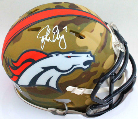 John Elway Autographed Denver Broncos Camo Mini Helmet- Beckett W Hologram *W