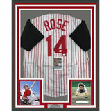 FRAMED Autographed/Signed PETE ROSE 33x42 Cincinnati Pinstripe Jersey JSA COA