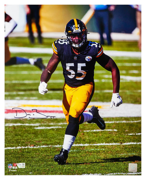 Devin Bush Signed Steelers Black Jersey Action 16x20 Photo (Fanatics COA)