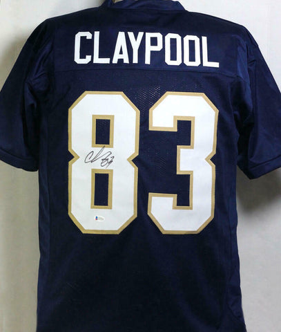 Chase Claypool Autographed Navy Blue College Style Jersey - Beckett W Auth *8